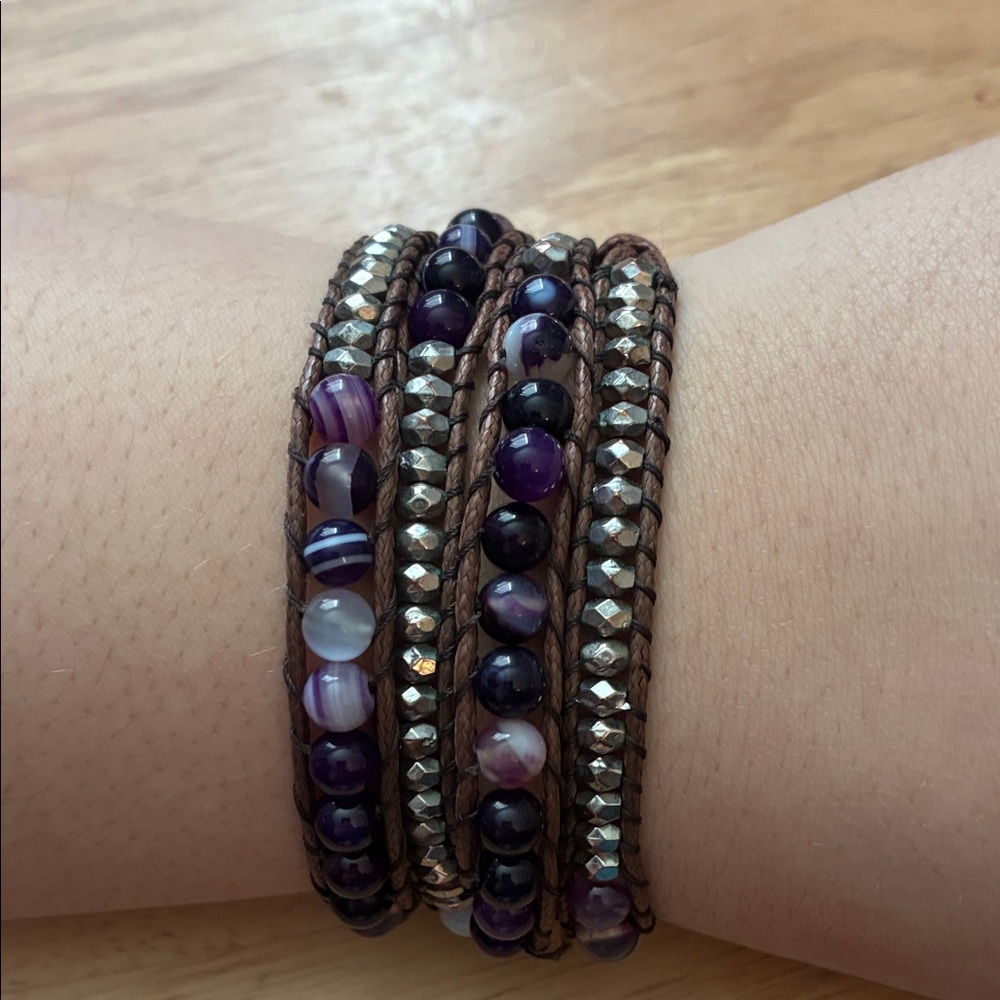 Chic Purple and Silver Beaded Bracelet